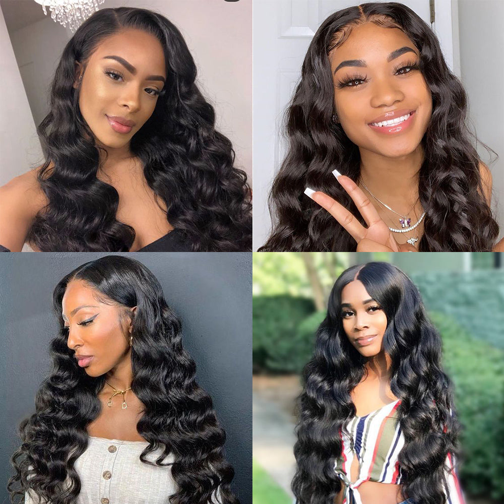 13x4 Lace Frontal Wig Loose Wave Brazilian Human Hair Pre-Plucked Natural Hairline Front Lace Wigs