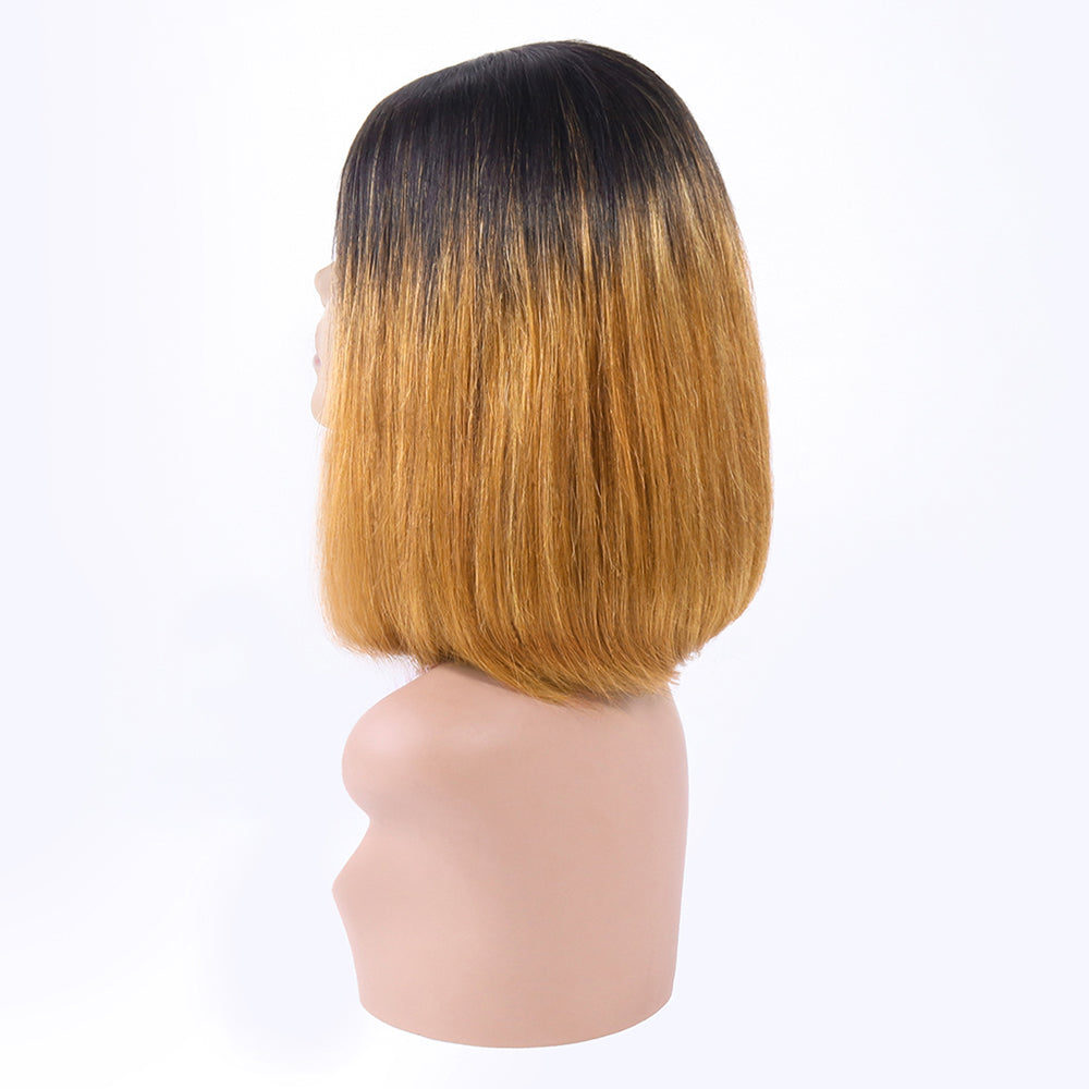 Straight Lace Closure Wig 150% Density Brazilian Human Hair BOB Wigs with Ombre Color 1b/30