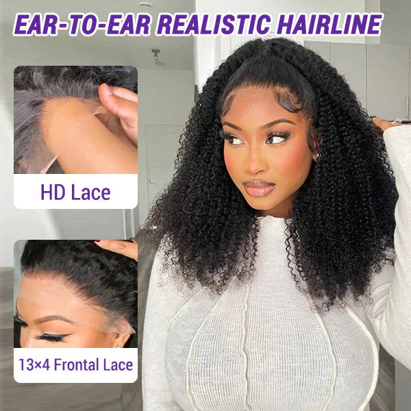 150% 13x6 Lace Wig Kinky Curly Virgin Human Hair Wigs Pre Plucked with Baby Hair