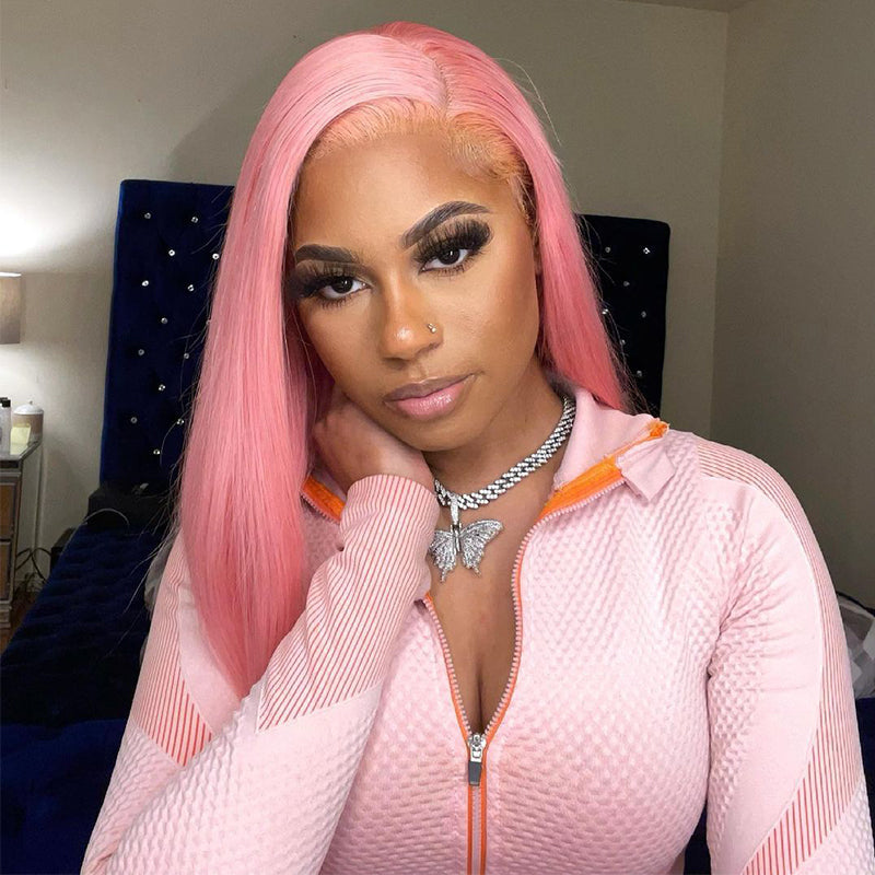 Light Pink Color Human Hair Lace Wig Transparent 13x4 Lace Frontal Wig Regular price