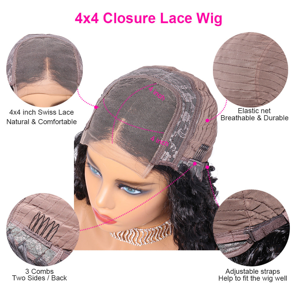 180% Preplucked 4x4 Kinky Curly Lace Front Human Hair Wigs With Baby Hair Lace Closure Wig