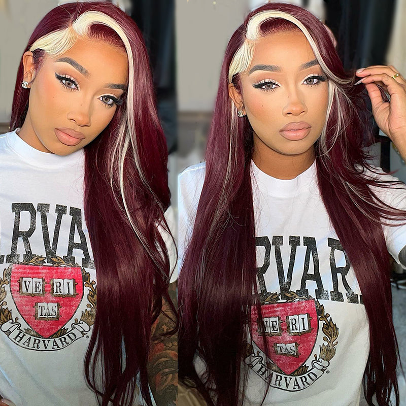 Burgundy Color & Blonde Skunk Stripe Color Wig 13*4 Lace Front Wig Regular price