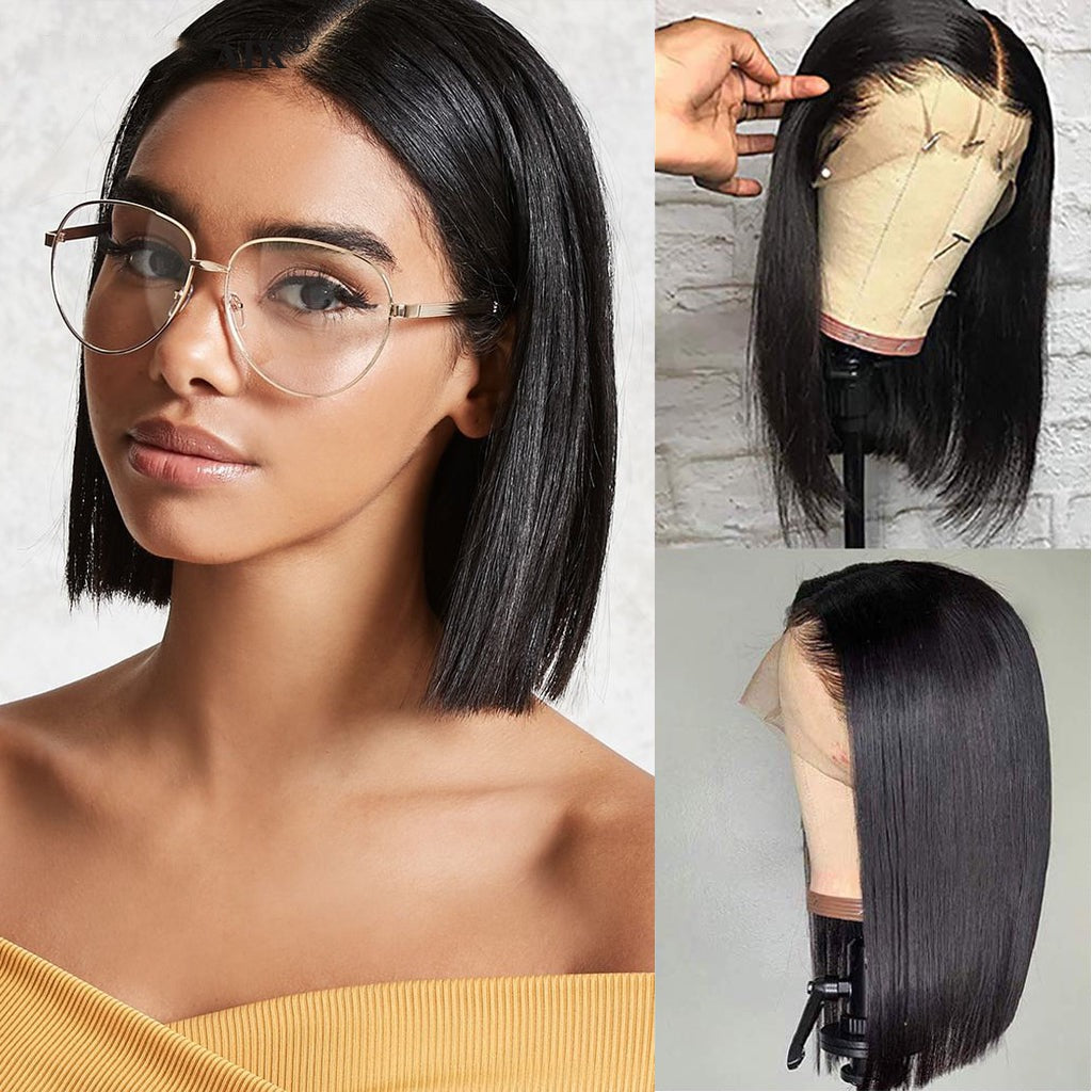 13x6 Front Lace Straight Bob Wig Full Thick Brazilian Virgin Hair Wig