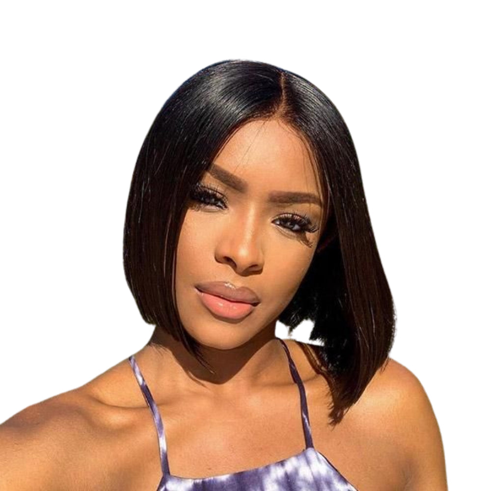 Straight Short Bob Wigs T-Part Lace Virgin Hair Deep Parting Lace Wig